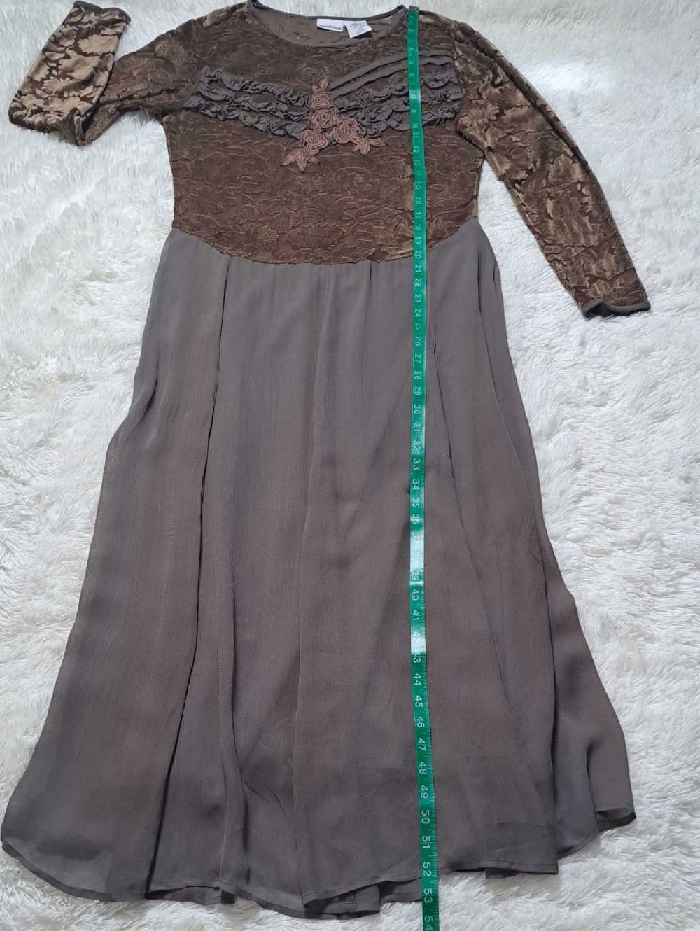 VTG 90s Newport News Whimsigoth Burnout Velvet Floral Applique Maxi Dress Sz 10 - Picture 11 of 13